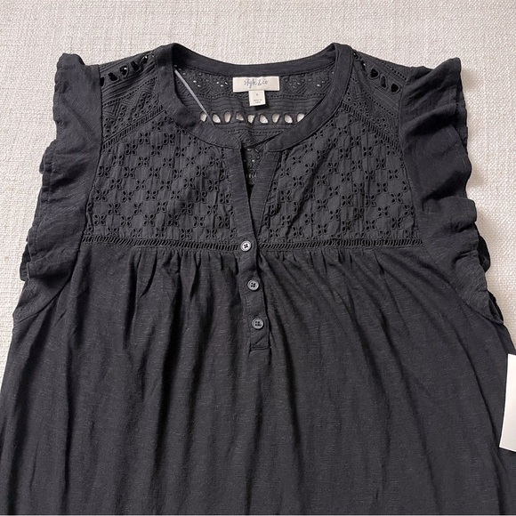 Style & Co. Eyelet Flutter Sleeve Black Top - Picture 3 of 5